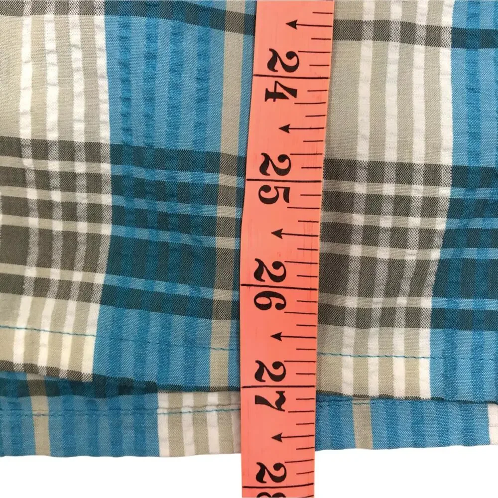 PATAGONIA Puckerware Plaid Short Sleeve Shirt Men M Blue Classic Crinkle Resort